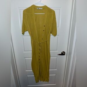 Zara Yellow Maxi Dress with Button Detail